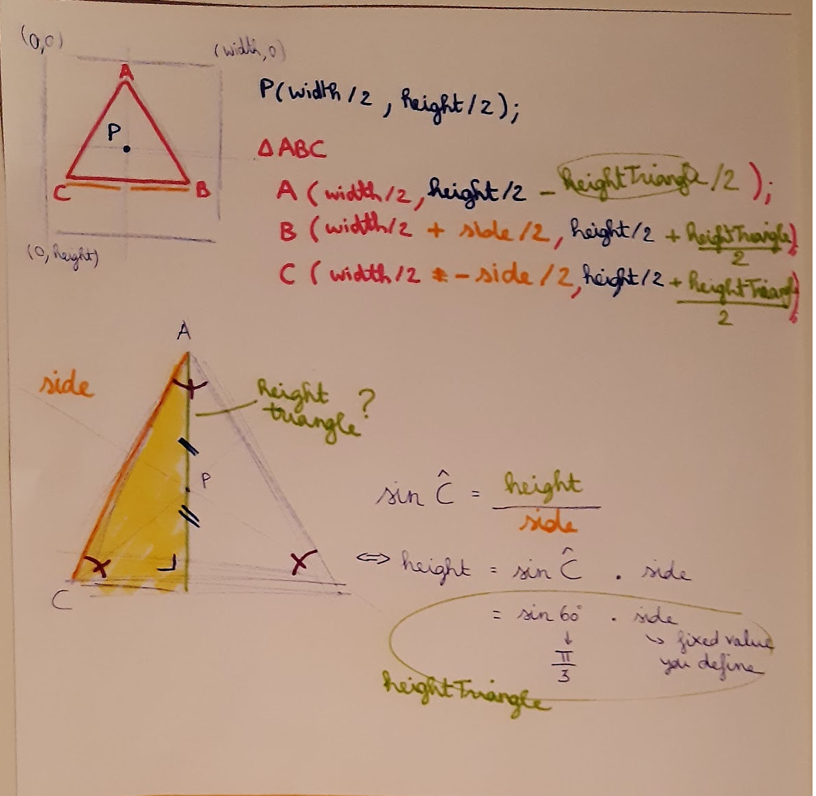 Calculation coordinates triangle